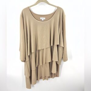 Susan Graver Womens Tiered Tunic Top Size 2X Tan Beige Liquid Knit Stretch Shirt